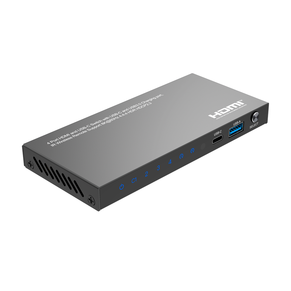 HDMI Switch - 3 Entradas HDMI - 1 entrada USB-C - 1 Salida HDMI  - Resolución 8K@60Hz - Control con mando a distancia
