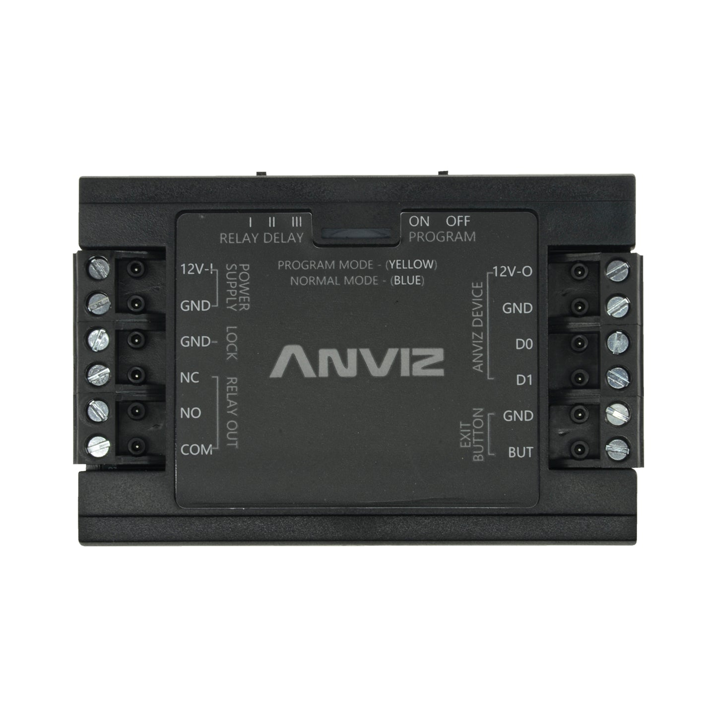 Controlador independiente ANVIZ - para instalaciones automáticas - Entrada Wiegand y pulsador ANVIZ - Salida relé NO/NC - Control directo de la cerradura - Alimentación 12 V DC