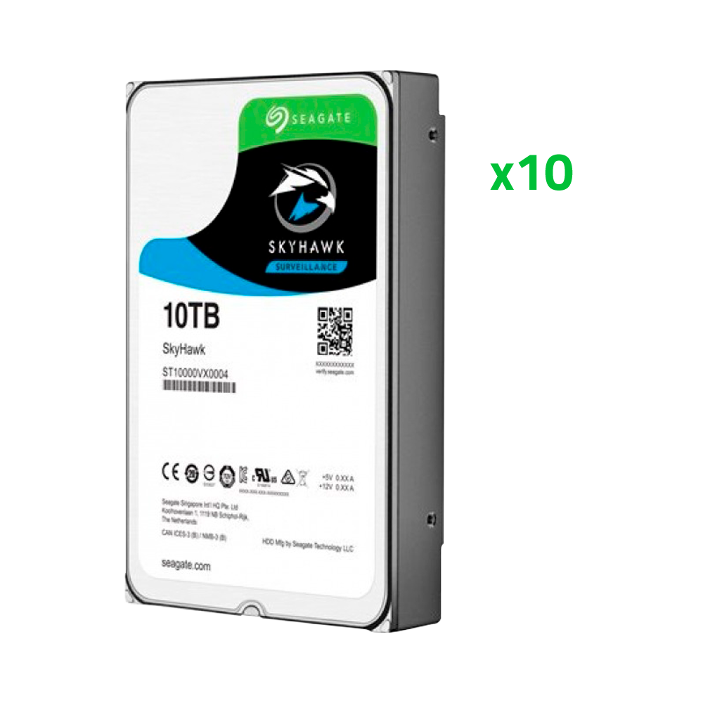Pack di dischi duri - 10 unità - Seagate SkyHawk ST10000VE0008  - Fino a 32 trasmissioni di intelligenza artificiale - 10 TB di immagazzinamento - Indicato per TVCC con intelligenza artificiale - Innowatt