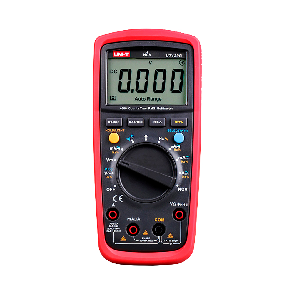 Digital multimeter with True RMS function - DC and AC voltage measurement up to 600V - DC and AC intensity measurement up to 10A - Resistance, capacitance and frequency measurement - Buzzer for continuity test
