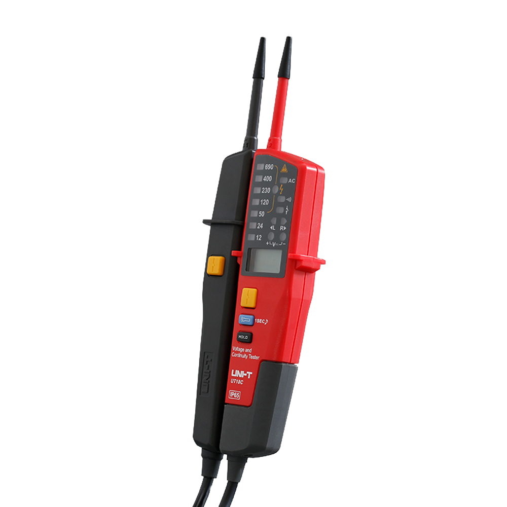 Rilevatore di tensione AC/DC senza contatto - Display LED - Modalità ad alta e bassa tensione fino a 690 V - Avviso acustico e LED visibile - Spegnimento automatico - Waterproof IP65