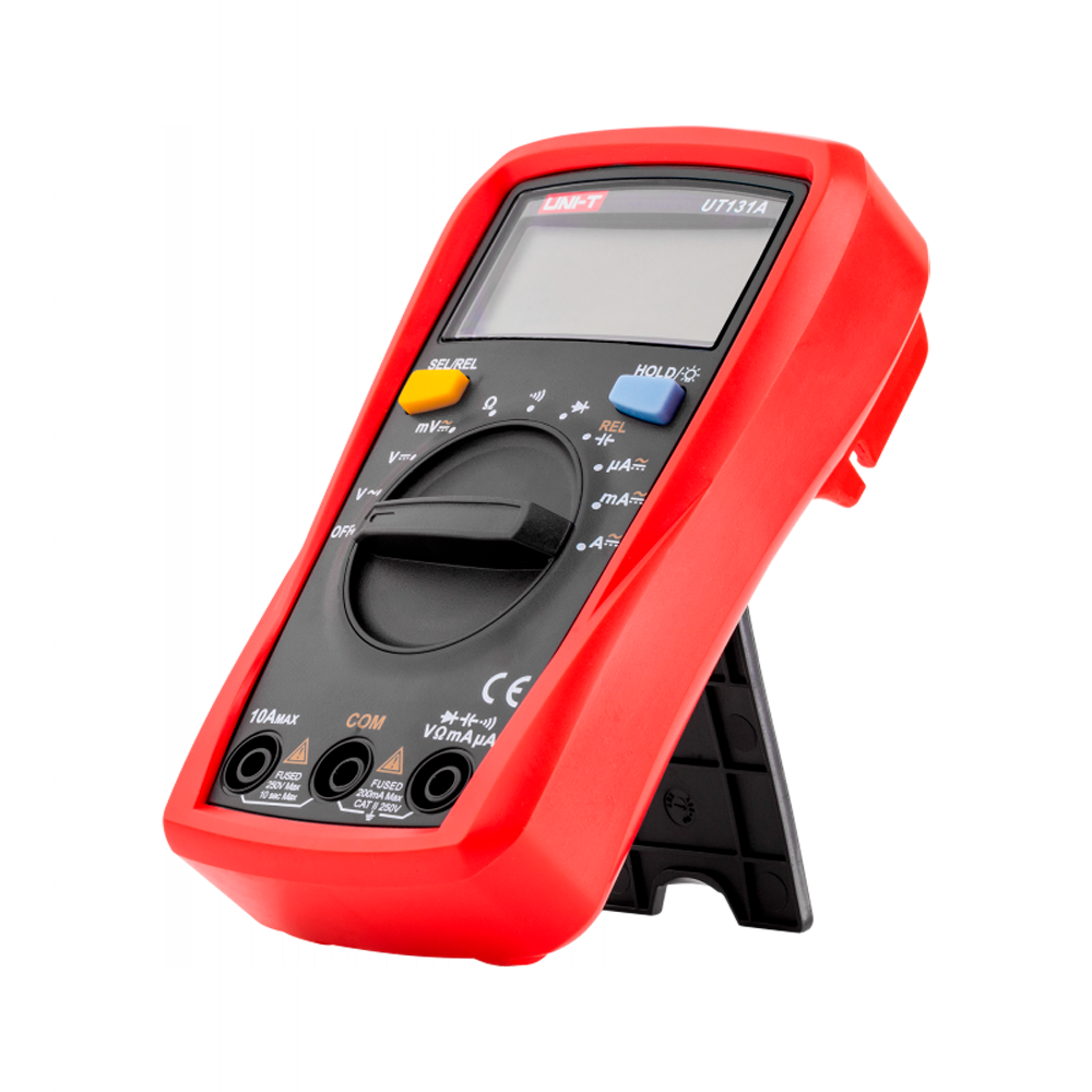 LCD handheld digital multimeter - DC and AC voltage measurement up to 250V - DC and AC current measurement up to 10A - Automatic measuring range - Resistance and capacitance measurement - Buzzer for continuity test
