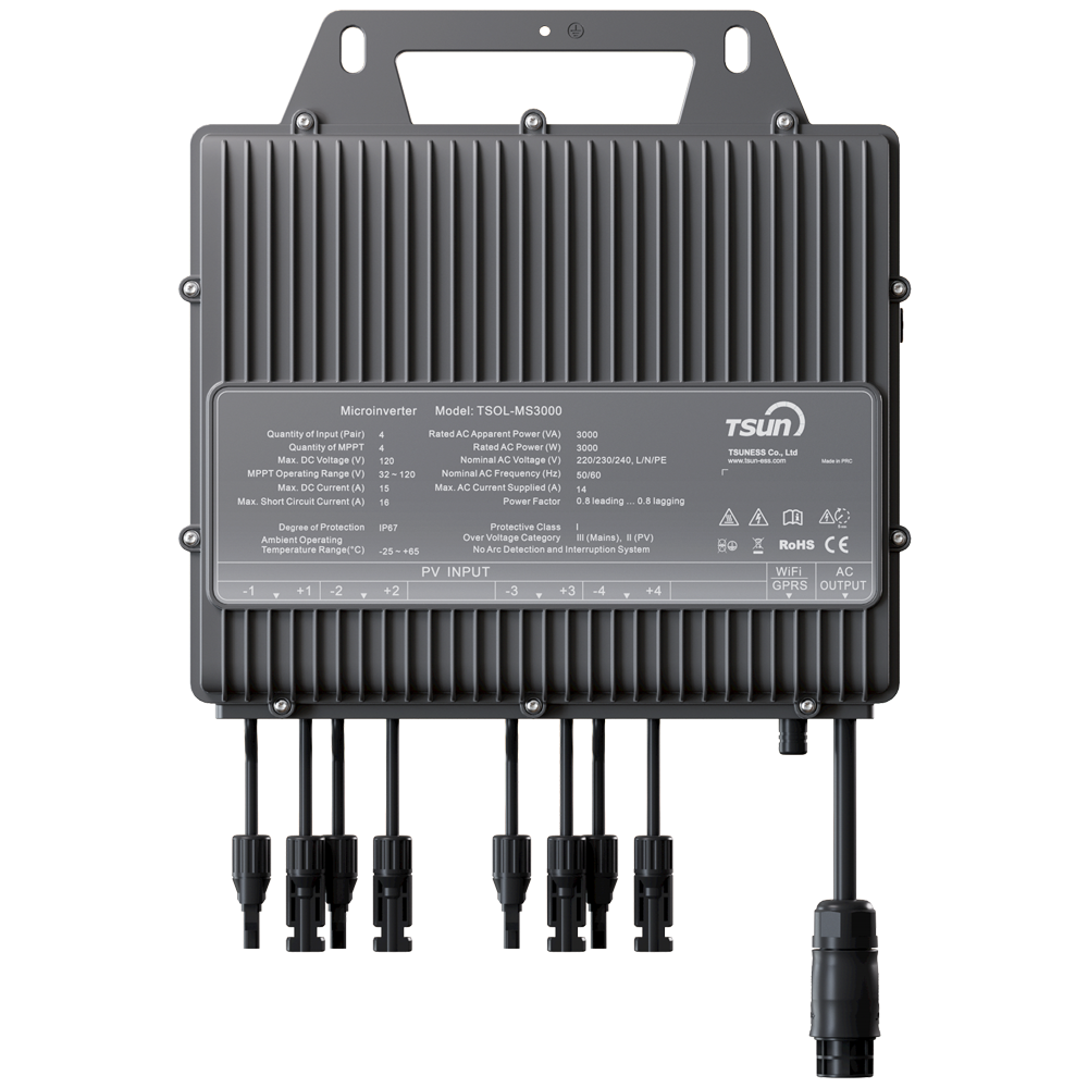 TSUN Microinversor  - Potencia 3000W - 4 entradas MPPT - Eficiencia de 97.2% - Módulo de comunicación Wi-Fi - APP WEB y Movíl