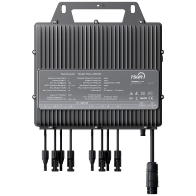 TSUN Microinversor  - Potencia 3000W - 4 entradas MPPT - Eficiencia de 97.2% - Módulo de comunicación Wi-Fi - APP WEB y Movíl