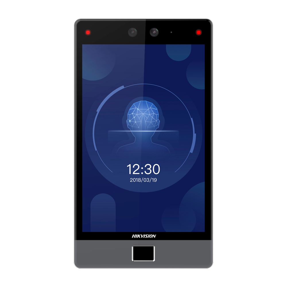 Control de acceso y presencia - Facial, huella, tarjeta MF/MF DESFire y PIN - 10.000 usuarios | 150.000 registros - TCP/IP, WiFi, USB, RS485 y Wiegand | IP65 - Controladora integrada (sensor, pulsador y relé) - iVMS-4200 | Hik-Connect