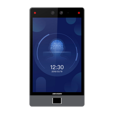 Control de acceso y presencia - Facial, huella, tarjeta MF/MF DESFire y PIN - 10.000 usuarios | 150.000 registros - TCP/IP, WiFi, USB, RS485 y Wiegand | IP65 - Controladora integrada (sensor, pulsador y relé) - iVMS-4200 | Hik-Connect