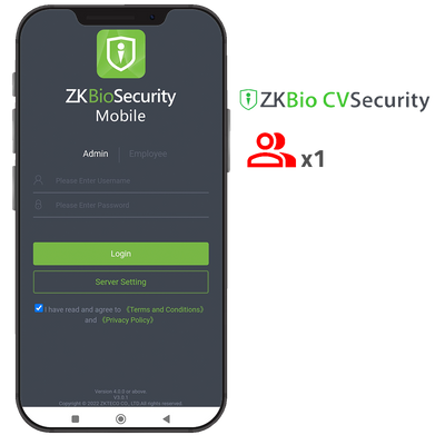 Licencia APP de ZKBio CVSecurity - Capacidad 1 administrador - Gestión de usuarios y eventos - Aperturas remotas - Apta para Android y iOS - Compatible con equipos ZKTeco (Push/Pull)