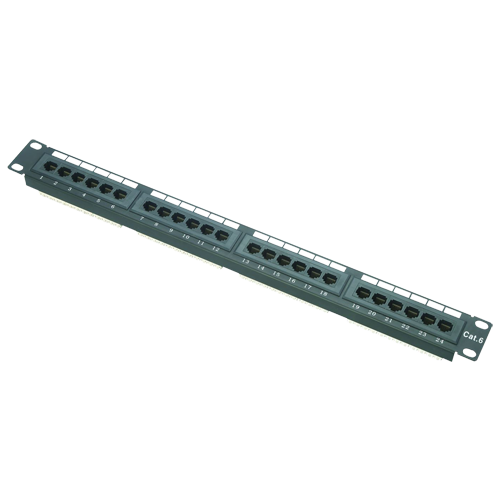 24-port UTP/RJ45 patch panel - Rack format - Admits cables up to CAT6 - 1U size for ease of installation - Dual IDC: 110 IDC and Krone IDC - Quick and easy connection