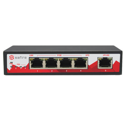 Switch PoE Gigabit - 4 porte PoE + 1 Uplink RJ45 - Velocità 10/100/1000 Mbps - Potenza 30 W per porta - Potenza massima totale 65 W - Norma IEEE802.3at (PoE) / af (PoE+)