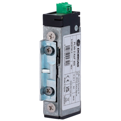 Apriporta elettrico Dorcas - Per porta singola | Scrocco radiale regolabile - Modo apertura Fail Secure (NO) - Forza di ritenzione 330 kg | Anteriore senza taglio - Alimentazione DC 12-24V | Memoria - Montaggio a incasso | Precarico fino a 40 kg