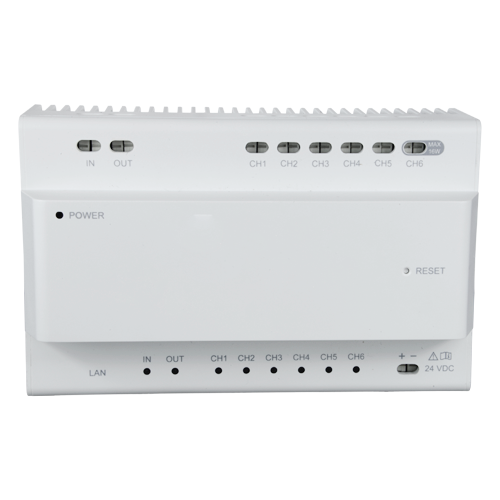 convertitore - 2 fili a IP - 6 gruppi di 2 fili - TCP / IP con RJ45 - Alimenta dispositivi a 2 fili - Collegamento di Hub a cascata