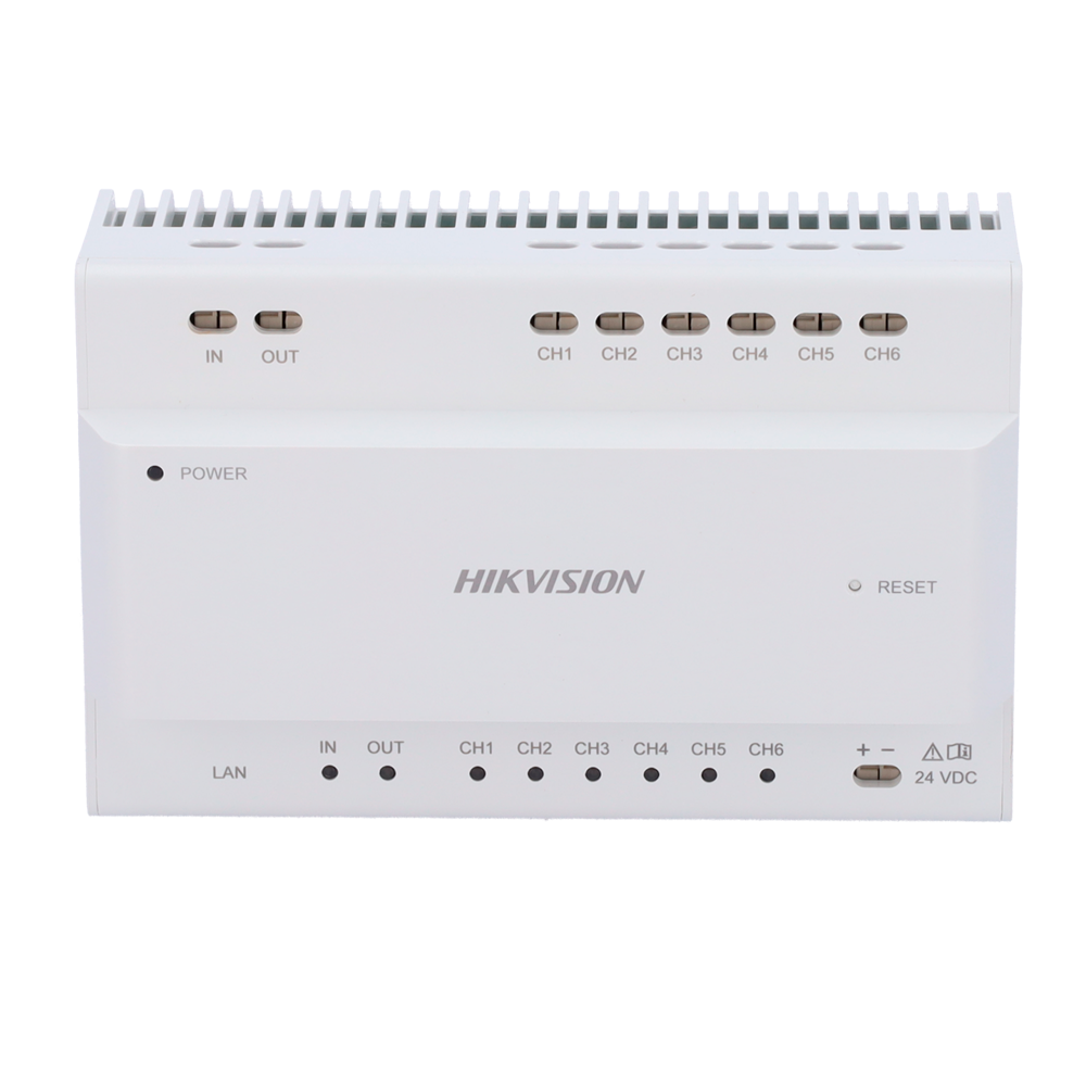 Converter for buildings - 2 hilos to IP - 6 groups of 2 hilos - TCP/IP with RJ45 - Connection with DS-KAD706Y - Mounted on surface or DIN carriage