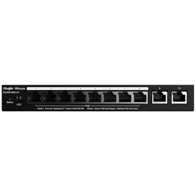 Reyee Switch PoE Cloud Gestibile L2 - 8 porte PoE 802.3af/at + 2 Uplink RJ45 - 8 RJ45 10/100/1000Mbps + 2 RJ45 10/100/1000Mbps - 30W per porta 802.3af/at / Massimo 70W - VLAN/Port Isolation/Loop Detection - Limite di Velocità della Porta