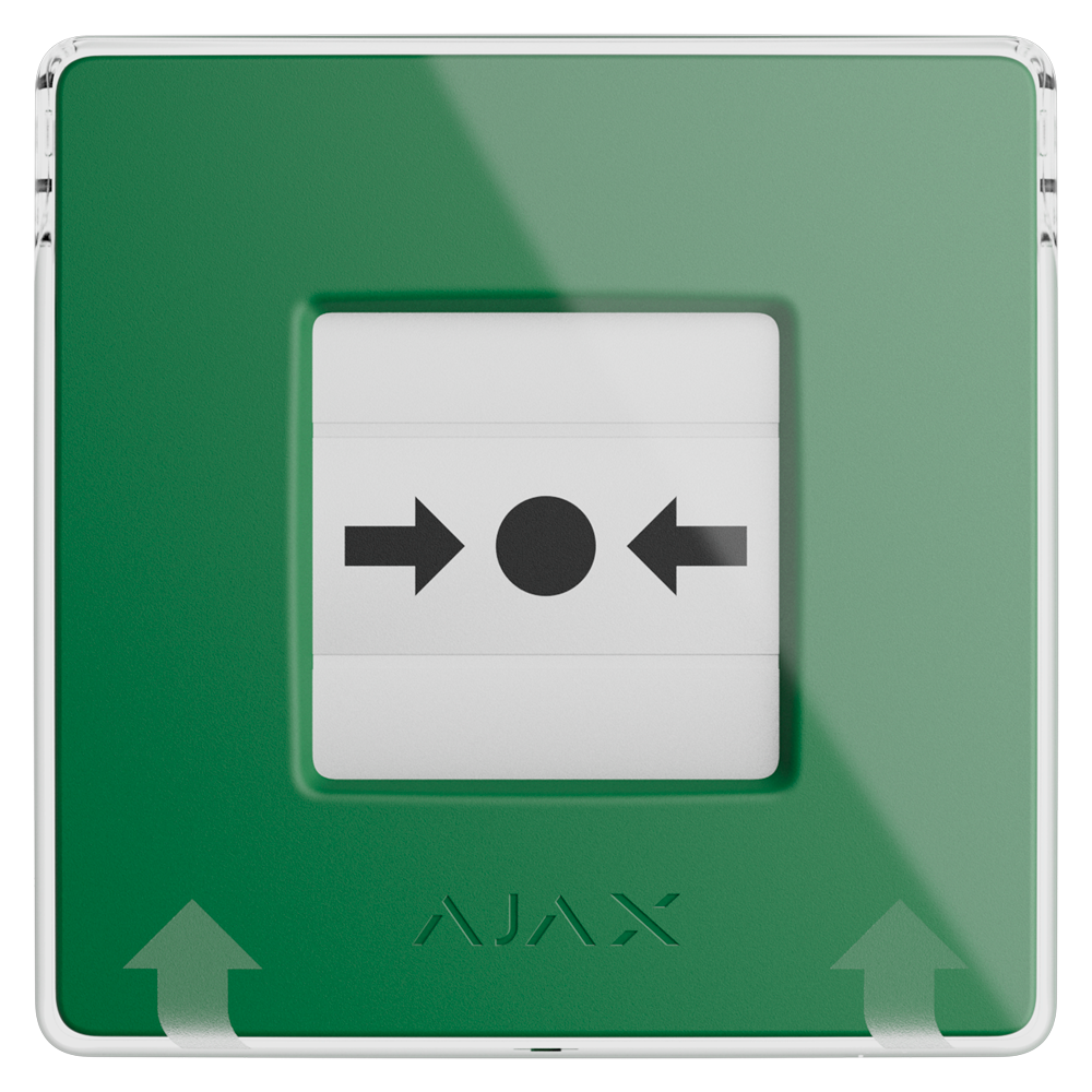 Botón manual de alarma de incendio verde - Inalámbrico 868 MHz Jeweller - Botón alarma incendio o activador de escenarios - Compatible con función de alarma interconectada - Transmisión de alarmas a CRA (configurable) - Alimentación 2 pilas CR123A