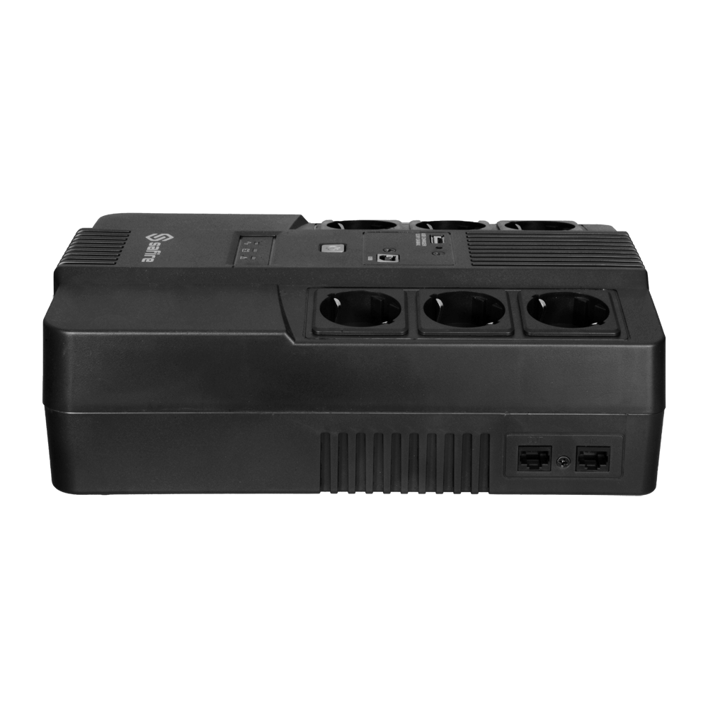 UPS monofase line-interactive - Potenza 800VA/480W - Entrata 220~240 Vac /Uscita 230 Vac - 6 uscite protette (3 UPS, 3 Bypass) - Tempo di ricarica 6~8 ore - Batteria al piombo-acido sigillata (inclusa)