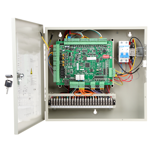 Controlador de Acceso Biométrico - Acceso por Huella Digital, Rostro, Tarjeta o Contraseña - Comunicación TCP/IP | RS485 | eHome - 4 entradas Wiegand 26 y 4 RS485 - Salida de relé para dos puertas - Software Safire Control Center
