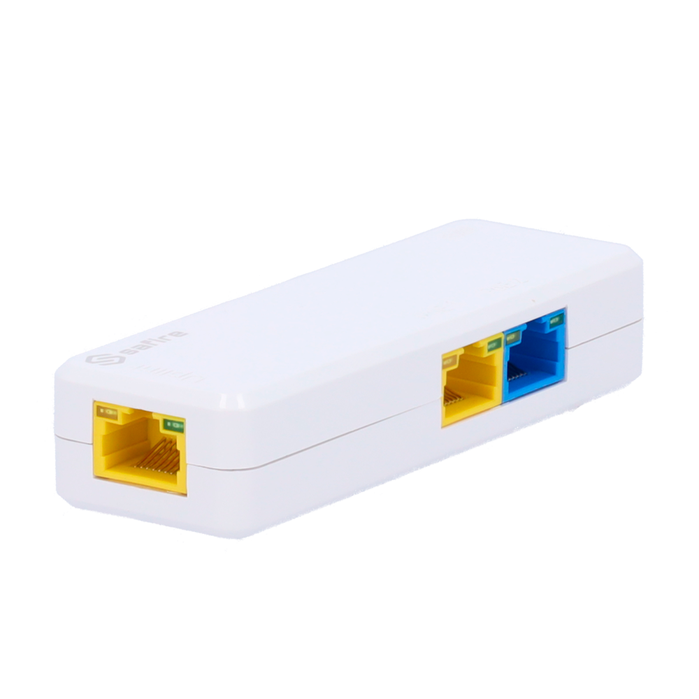 Safire Extensor PoE de Interior - Amplía alcance alimentación PoE hasta 650 metros - 2 puertos PoE Out + 1 Uplink RJ45 PoE In - Hi-PoE IEEE 802.3 af/at/bt  - Potencia de salida máxima 60 W - Velocidad 10/100 Mbps