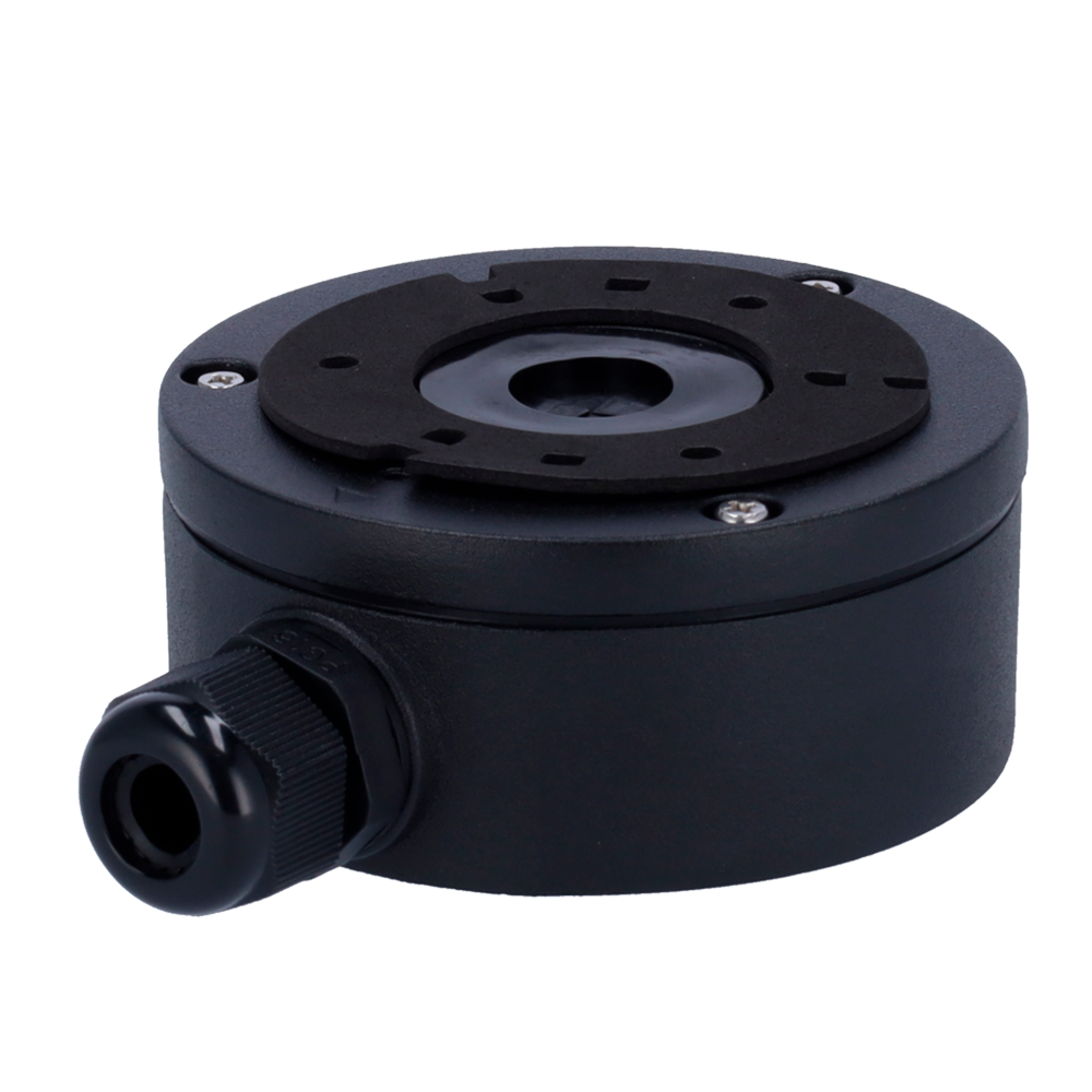 Scatola di giunzione - Per telecamere dome o bullet - Installazione a tetto o parete - Per esterni - Colore nero - Passacavo