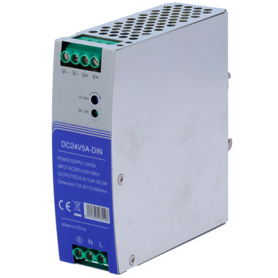 Fonte di alimentazione commutata - uscita DC 24 V 5 A / 120 W - 2 uscite - Voltaggio in entrata 100 V ~ 240 V - 123.5 (Al) x 41 (La) x 110.3 (Lu) mm - Montaggio su guida DIN