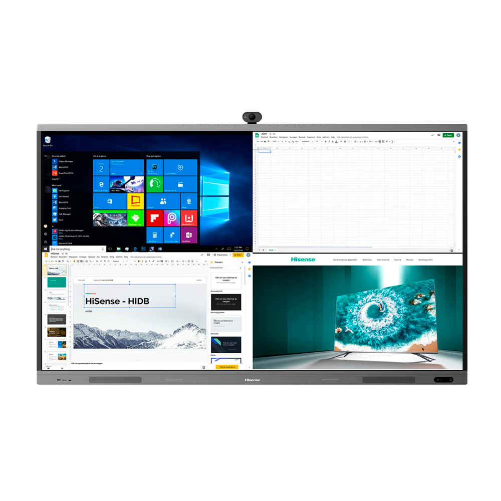 Monitor interattivo HISENSE 65" 4K - Trasmissione wireless - Risoluzione 3840x2160 - Ingressi HDMI, DP, OPS, LAN, USB, Type-C - Angolo di visione di 178° - Microfono e Altoparlanti integrati