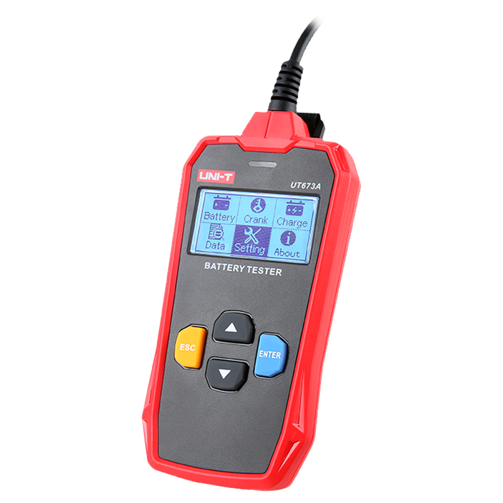 Battery Tester - Measures capacity, voltage, resistance and status - 12V/24V battery jump and charge tester - Suitable for testing up to 10 types of batteries