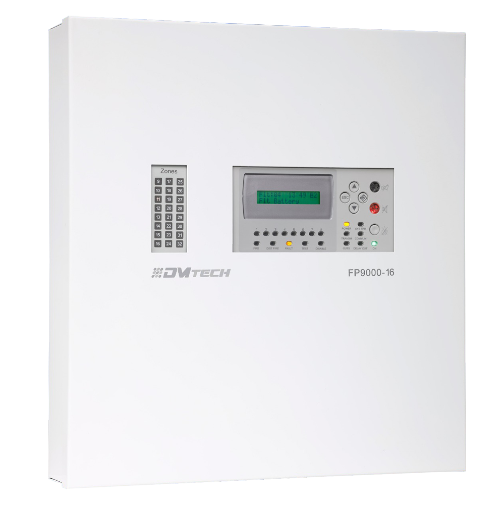 Centrale convenzionale di 16 zone con schermo LCD - 2 Uscita sirena - 2 uscite di allarme e guasto e 6 uscite relé configurabili - Uscita ripetitore - Fino a 30 rilevatori per zona - Rilevamento automatico della resistenza di fine linea