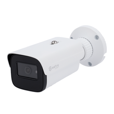 Safire Smart - Cámara Bullet IP con Inteligencia Artificial gama E1 - Resolución 4 Megapíxeles (2566x1440) - Lente de 3,6 mm | Micrófono incorporado | IR 50m - IA: Clasificación de personas y vehículos - Resistente al agua IP67 | PoE (IEEE802.3af)