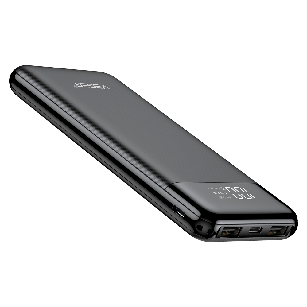 VEGER - Power bank con display LCD - Capacità 10000mAh - Ingressi Micro USB, USB-C, Uscite USB-C ,USB-A  - Ricarica di 2 dispositivi contemporaneamente