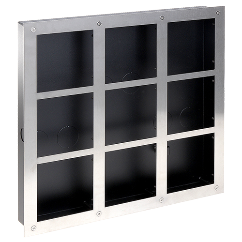 Panello frontale e cassa di registrazione - Specifico per videocitofoni - Compatibile con moduli XS-V2000E-M(X) - Fino a 9 moduli - Cassa fabbricata in acero - Pannello fabbricato in acero inossidabile