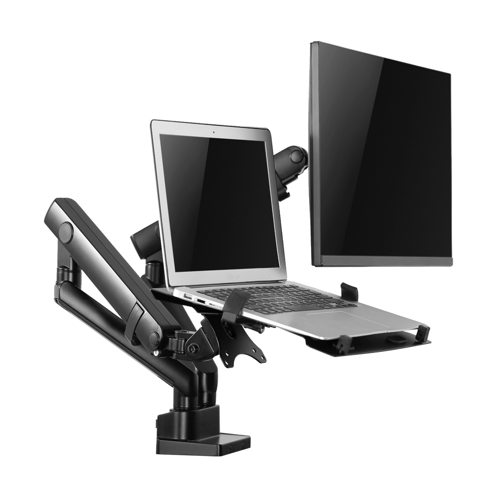 Supporto per laptop e monitor/TV - Installazione a tavolo - Larghezza del portatile supportata 240-420mm - Compatibile con VESA 75×75, 100x100mm - Carico massimo 8 Kg Monitor, 4.5kg Laptop - Schermi 17"~32"