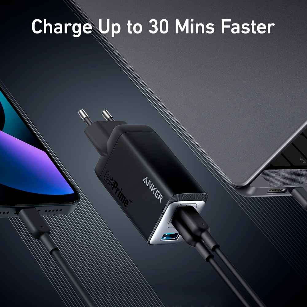 Anker - Caricabatterie USB - Potenza 65W | Con tecnologia GaNPrime - Ricarica veloce  - Uscite 1 USB-A, 2 USB-C (IQ4.0 e PPS 2.0) - Per portatili, Tablet.. | Colore nero