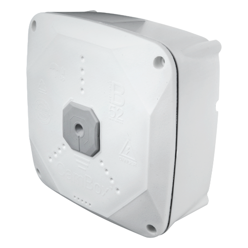 Scatola di giunzione per telecamere dome - Doppia sigillatura per esterni - Livello dell'acqua per un corretto posizionamento - Magnete interno per fissare le viti - Colore bianco - Fabbricata in PVC