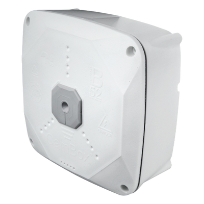 Scatola di giunzione per telecamere dome - Doppia sigillatura per esterni - Livello dell'acqua per un corretto posizionamento - Magnete interno per fissare le viti - Colore bianco - Fabbricata in PVC