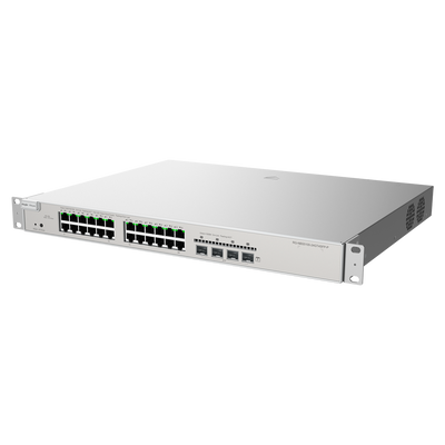 Reyee Switch PoE Cloud Capa 2+ - 24 puertos RJ45 Gigabit PoE + 4 Gigabit SFP - 30W vía puerto 802.3af/at / Máximo 370W - LAG estático/DHCP Snoop/IGMP Snoop/Port Mirror - VLAN/Aislamiento de puertos/STP/RSTP/ ACL/QoS: servidor DHCP/rutas estáticas