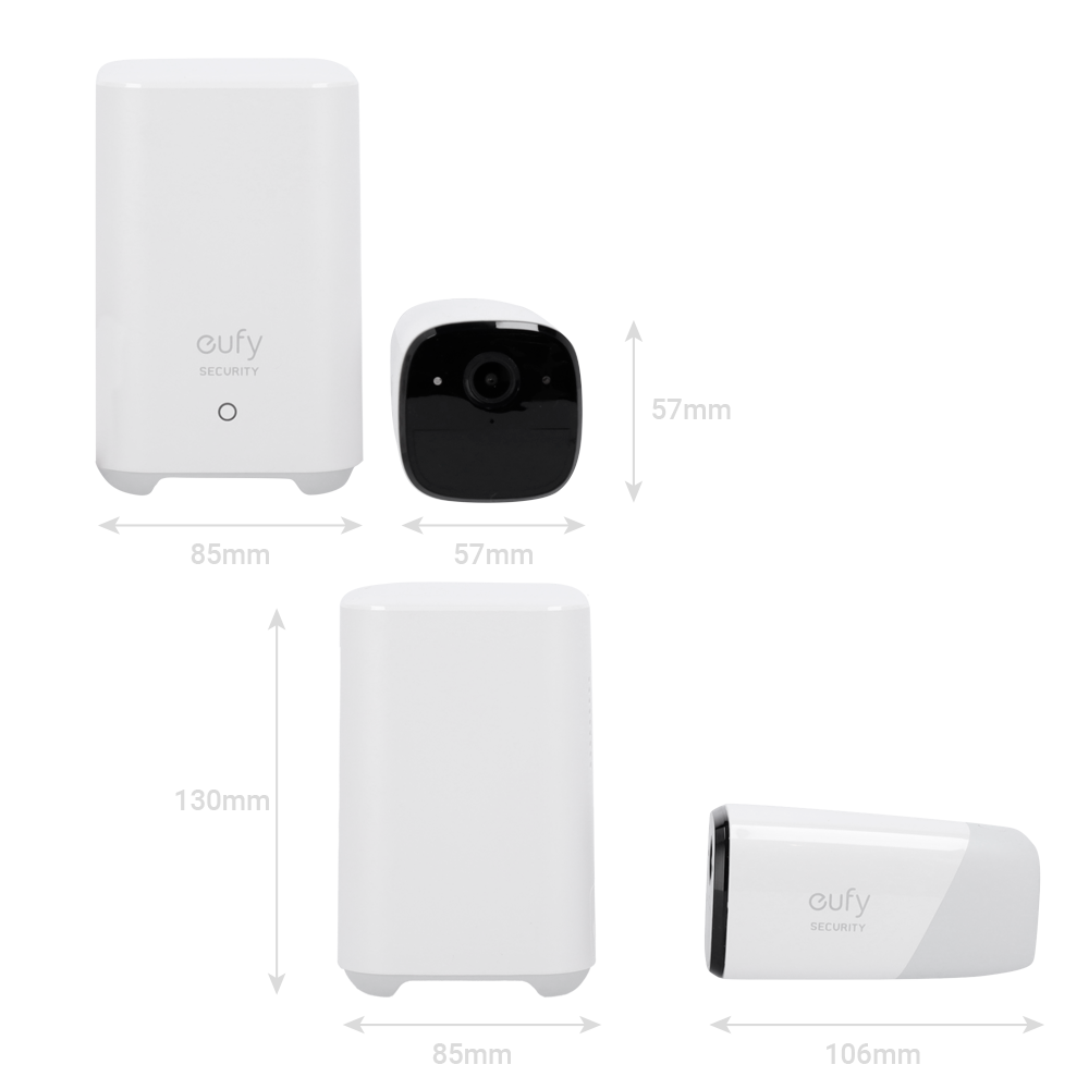 Kit 2 Cámaras + 1 HomeBase Eufy by Anker - 1080p / 6700 mAh / Sensor PIR + Humanos - HomeBase WiFi / LAN / RF con sirena - Almacenamiento integrado 16 GB - Autonomía hasta 6 meses - Apta para exterior IP65