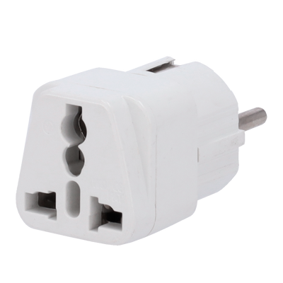 Adaptador  - Enchufe Tipo G (UK) a Enchufe Tipo F (EU)  - Voltaje 250V AC - Corriente Máxima de Salida 10-16 A - Color blanco
