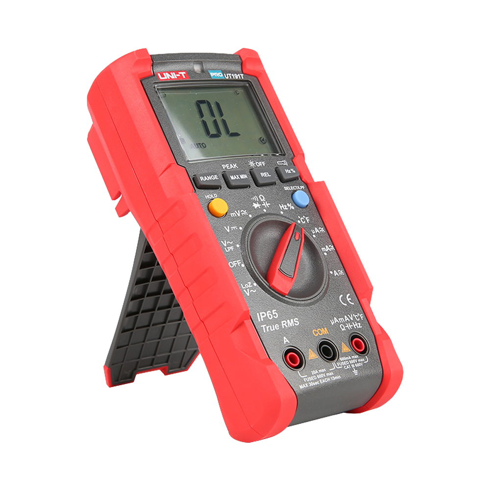 Multimetro digitale Industriale True RMS - IP65 e resistente alle cadute da 2 m - Misure in DC e AC fino a 600V / 20 A - Totcia integrata - Misurazione di resistenza, capacitanza e frequenza - Cicalino per test di continuità