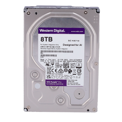 Disco duro Western Digital - Diseñado para videos inteligentes 24/7 - Capacidad 10 TB - Interfaz SATA 6 Gb/s - Modelo WD8001PURA - Soporta hasta 64 cámaras de alta definición
