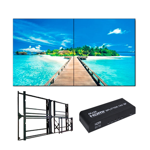 Kit Videowall completo - Monitor LED 55" 24h - Supporto e HDMI splitter inclusi - HDMI, DVI, VGA, AV, RS232 e RJ45 - Speciale per installazione a parete - Margine totale di 3.5mm