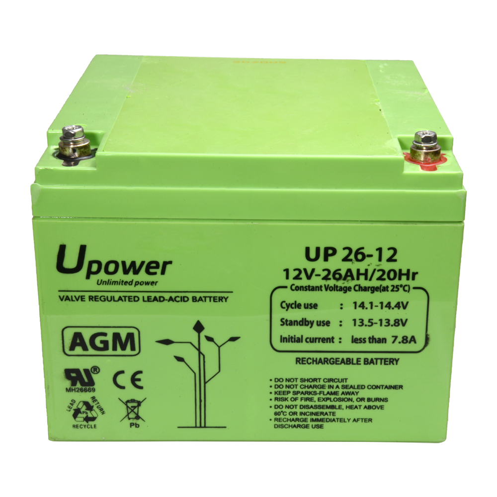 Upower - Batteria ricaricabile - Tecnologia piombo-acido AGM - Voltaggio 12 V - Capacità 26.0 Ah - 125 x 166.5x x 175/ 8440g - Per backup o uso diretto