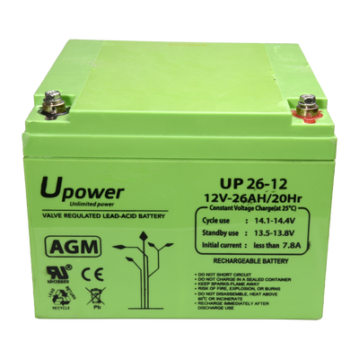 Upower - Batteria ricaricabile - Tecnologia piombo-acido AGM - Voltaggio 12 V - Capacità 26.0 Ah - 125 x 166.5x x 175/ 8440g - Per backup o uso diretto