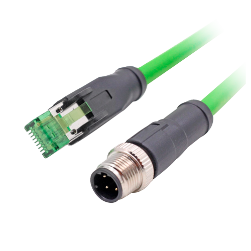 M12 Connettore adattatore maschio a RJ45 maschio - Ethernet - Speciale per aviazione - Lunghezza 0.1 m