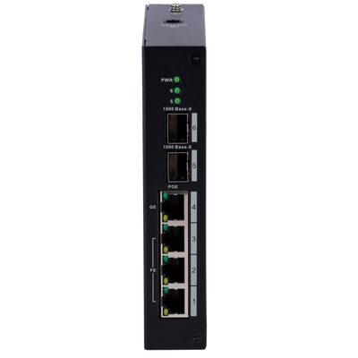 Switch PoE X-Security - 3 porte FE + 1GE + 2  SFP GE - 60W porta 4 / 30W porta 1-3/ Massimo 120W - Hi-PoE / IEEE802.3at (PoE+) / af (PoE) - Montaggio su guida DIN - VLAN/STP/RSTP/SNMP/Loop Detection