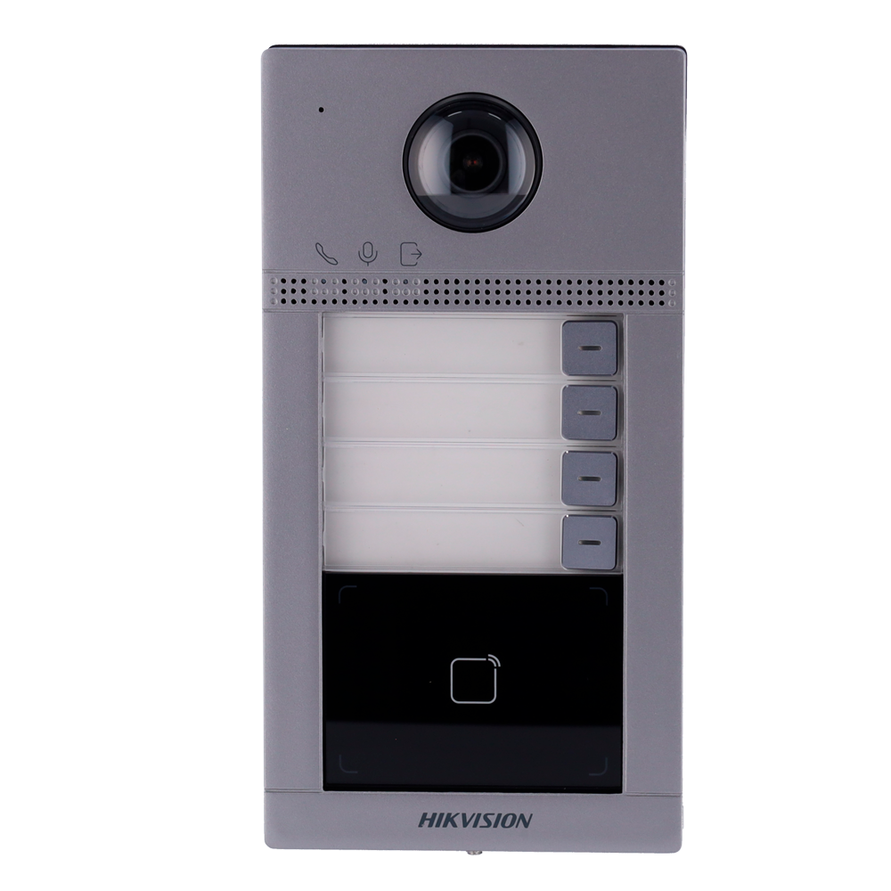Videoportero IP WiFi 4 apartamentos - Cámara 2 Mpx | Audio bidireccional - Apertura con tarjeta MF | 2 relés - App móvil con o sin monitor - Apto para exterior IP65 | IK08 - Montaje encastrado | PoE