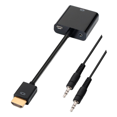 Conversor HDMI - VGA + audio - Entrada HDMI macho  - Incluye cable jack 3'5mm macho-macho de 1 metro - Salida SVGA(D-Sub 15) + jack 3'5mm hembra - Soporta señal de salida 1080p - Soporta HDCP 1.2