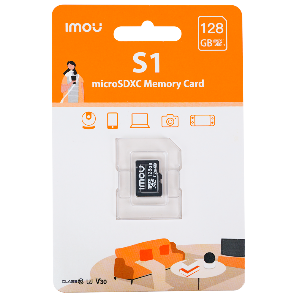 Imou Tarjeta de memoria Micro SD Clase 10 128GB - Compatible para camaras de vigilancia - Clase 10 / V30 - Uso en interiores - Material platico - Facil instalacion