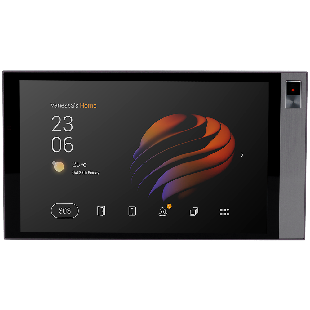 Monitor Android 10.0 per domotica - Schermo TFT da 8" | Applicazioni di terze parti - Audio bidirezionale | Monitor del videocitofono - TCP/IP, WiFi, Bluetooth, ZigBee, KNX, SIP - Sensori ambientali 2 relè - Connessione via Cloud | Telecamera integrata