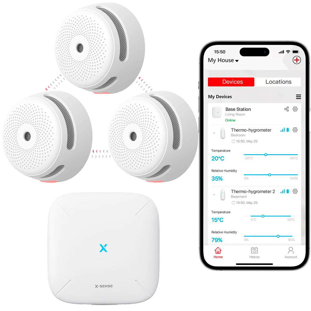 Pack de 3 mini detector de humo autónomo X-Sense - Conexión con HUB SBS50 para comunicación por APP - Permite conectar 50 detectores en la misma red - Duración de la batería 5 años (reemplazable) - Alarma sonora 85 dB a 3m - Certificado EN 14604