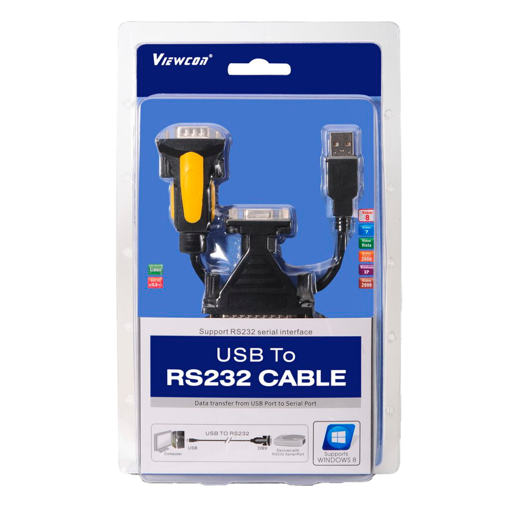 Interfaccia USB - RS232 - Cavo seriale - Lunghezza 1.8 m - Colore nero - Compatibilità con Windows, Linux e MacOS - Include adattatore da DB9 femmina a DB25 maschio