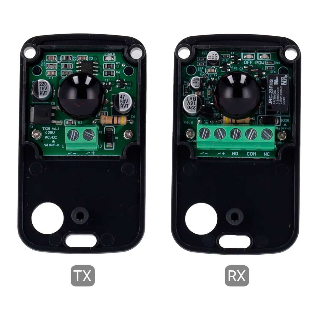 Rilevatore di barriera a infrarossi - Cablato | 1 fascio - Distanza max. rivelazione 15/10 m - Uscita relé - Alimentazione 12~24 VDC/VAC - Compatibile con GATEOPENER-BL360ENC